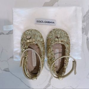 Dolce & Gabbana Gold Sequin Leather Shoes Size: 3